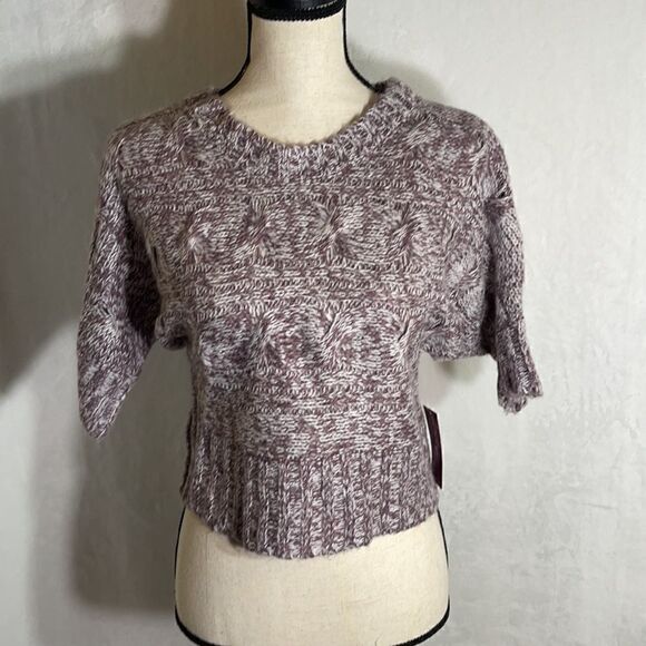 Derek Heart Purple Dolman Sleeve Cropped Sweater - Picture 1 of 11